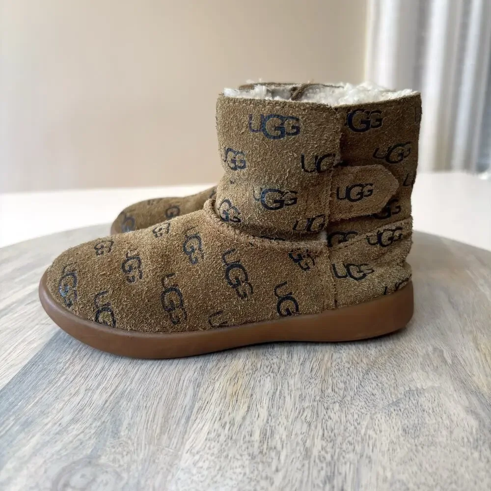 Ugg Keelan Kids Childrens Tan Leather Shearling Lined Boots US Size 10